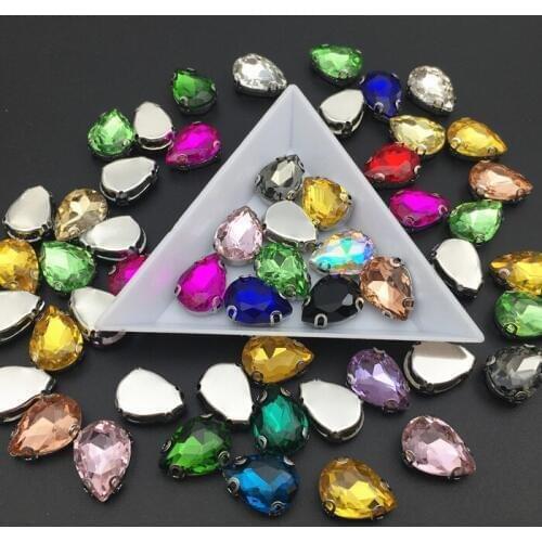 Drop shap Sew On D claw Rhinestone, crystal glass Rhinestones apply to Clothing Decoration 10pcs/pack 7x10mm,10x14mm,13x18mm