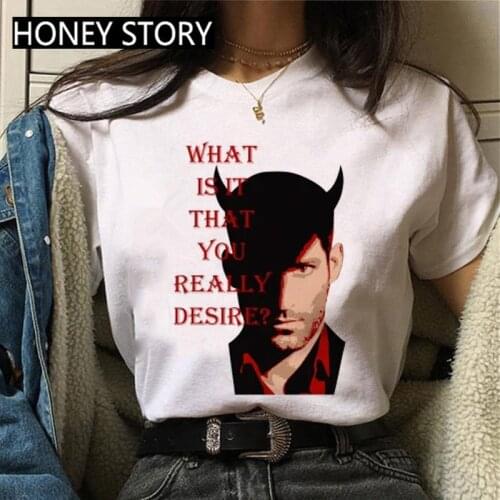 Lucifer Morningstar T Shirt Women Streetwear Funny Tops Tee Harajuku New Vintage Tshirts TV Show Casual Graphic Female T-shirt