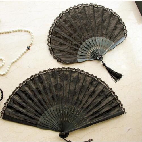 Spanish Victorian Vintage Hand Fan for Wedding Party Favor Fancy Dress Black Japanese Folding Pocket Fan Dancing Props