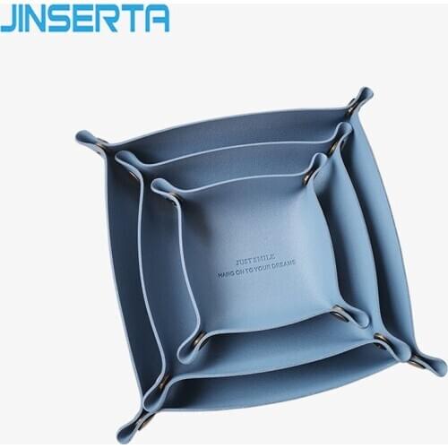JINSERTA 3PCS PU Leather Folding Tray Jewelry Display Plate Cosmetc Organizer Home Desktop Keys Coins Sundries Decor Tray