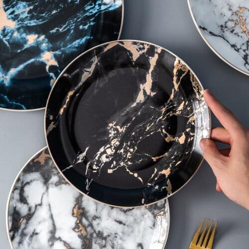 Ceramic plate Nordic ins marble pattern home dining plate creative ceramic tableware restaurant home plate