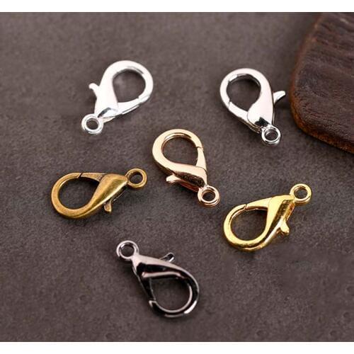 50pcs/lot 10/12/14/16/18/20mm Lobster Clasps For Bracelet End Caps Clasps Gold Silver Color Fit Round Leather Cords DIY Jewelry