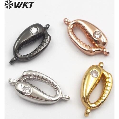 MC264 WKT Lot of 10PCS micro pave CZ connector jewelry cowrie shell shape connectors 4 colors can be selected for accessories