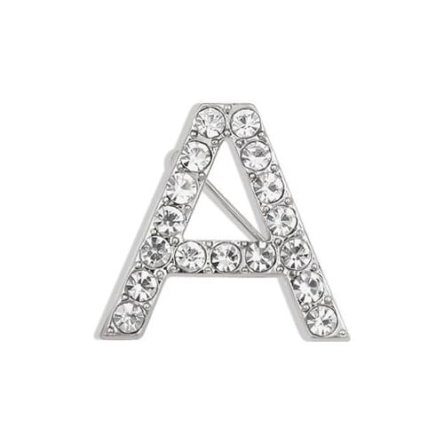 Letters Brooch Pins Crystal Brooches Silver Color Lapel Pin For Women Men Shirt Clothes Jewelry Bijoux Accessories