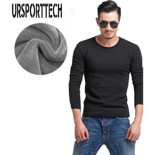 Men Underwear Shirt O-Neck Winter Bodysuit Mens Warm Thermal Undershirts Plus Velvet Basic Top Man Cotton Undershirt Tshirt Male