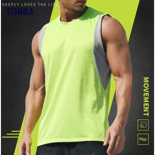YESMOLA Mens Vest Quick-drying Running Sports Shirt Sleeveless Loose Casual Bodybuilding Vest Shirt Men Workout T-shirt