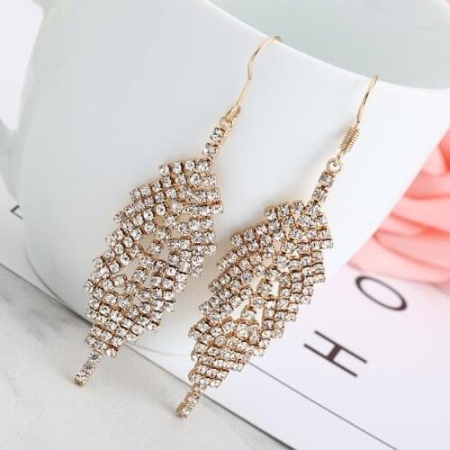 2017 New Leaves Rhinestone Crystal Earrings Shine Creative Gifts Valentine Gold Silver 171109-4