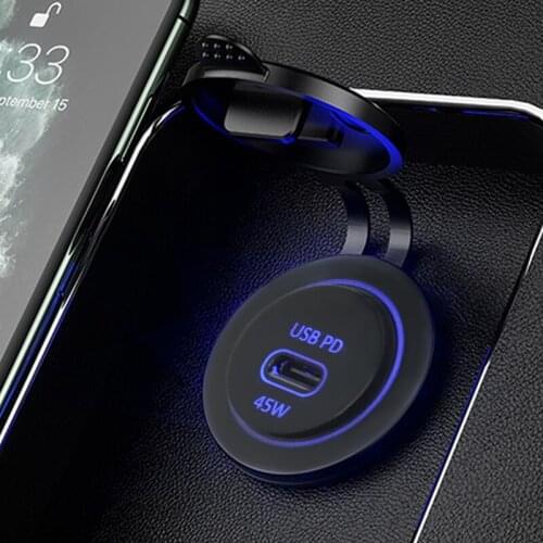 2021 New Smart Identification Single Port PD Interface Car Charger USB 45W Fast Charging Blu-ray Type C Interface 20V Car Port