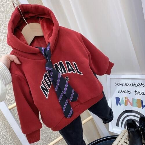 2021 Spring Winter New Childrens Thickened Warm Letter Sweatshirt Christmas Top Tees Korean Style Baby Boys Pullover T Shirt