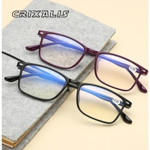 CRIXALIS Rectangle Reading Glasses For Mens Anti Blue Light Prescription Eyeglasses Farsightedness Computer Eyewear Women UV400