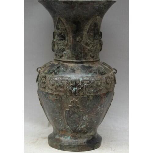 Song voge gem S1780 18" Old Ancient Chinese dynasty Bronze Folk animal vessel flower Bottle Vase