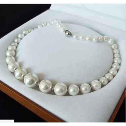 GENUINE 8-16MM WHITE SOUTH SEA SHELL PEARL NECKLACE JEWELRY 18'' AAA style Fine Noble real Natural free shipping