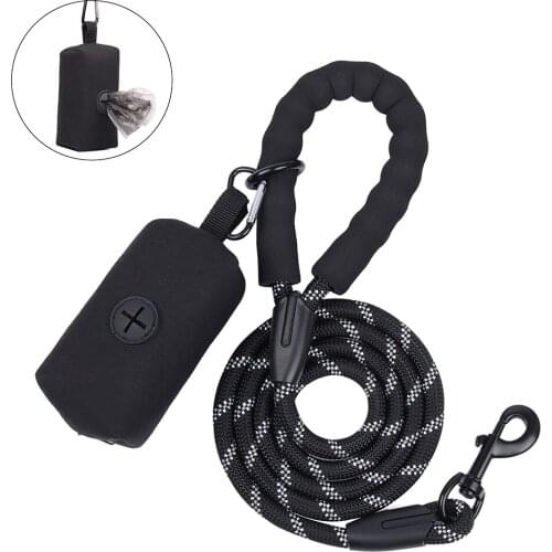 Durable Large Dog Leash With Waste Poop Bag Dispenser Training Running Rope Medium Big Dog Leashes Strong Lead Rope For Labrador