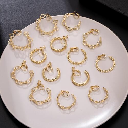 New Creative Design Retro Metal Link Chain C-Shape Hoop Clip Earrings for Women Gothic Punk Style Without Piercing Hoop Earrings