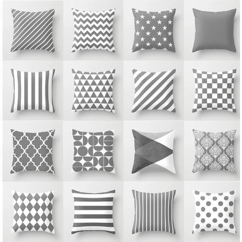 Grey Geometric Cushion Cover Polyester Throw Pillowcases Car Sofa Bed Decorative Pillow Case Minimalist Style Modern Home Decor