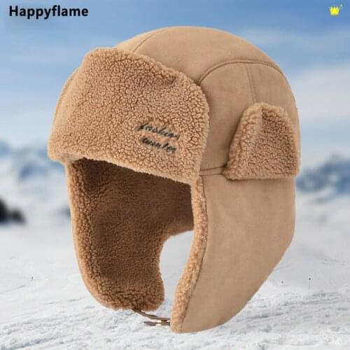 Fashion Stitching Warm Bomber Hats Earflap Russian Hat Men Women Lamb Wool Trapper Trooper Winter Hat Windproof Cycling Snow Hat