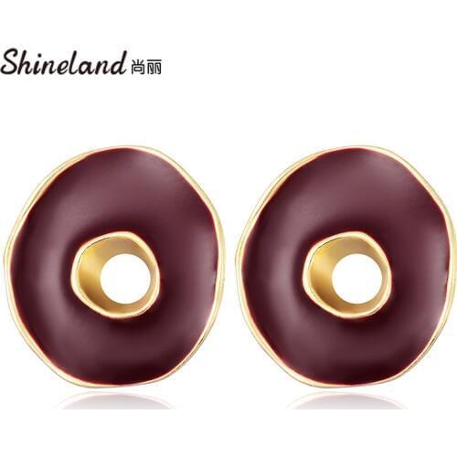 Shineland Vintage Style Black Red Yellow Enamel Stud Earrings Geometric Round Fashion Jewelry Birthday Party Gift Brincos