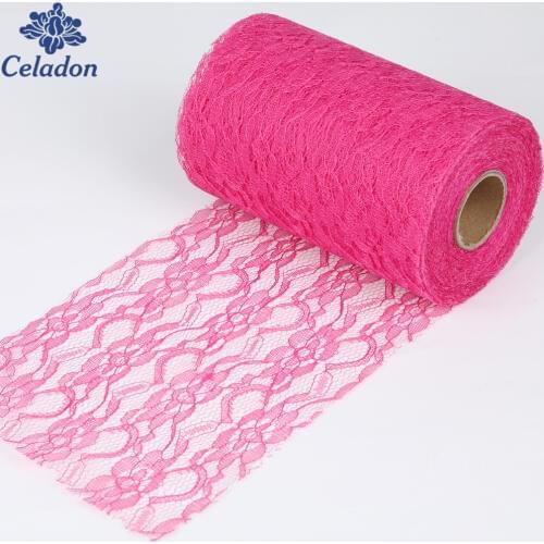 Width 15cm Fuchsia Color Lace Roll Spool Fabric Ribbon Tutu Skirt Chair Sash Bow Table Runner Wedding Decorations 22Meters/Roll