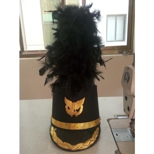 Black Feather Top Hat Military Hoed School Performance Club Chapeau Carnival Supplies Drum Team Favors Royal Solider Hats Adult