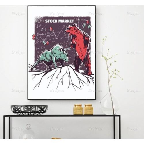 Modern Home Decor Stock Market Bull and Bear Inspirational,Motivational Quote Posters And Prints Wall Art Canvas Painting Office