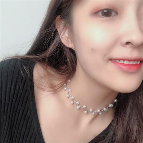 Elegant Simulated-pearls Cross Fashion Chokers Necklaces for Women Simple S Necklace