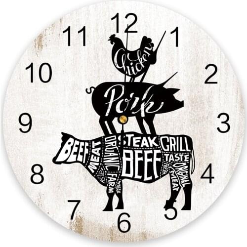 Farm Country Animal Theme Cow Pig Chicken Living Room Clock Wall Round Clocks Decor Home Bedroom Kitchen Decoration Wall Clocks