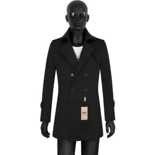 Mens trench coats black spring autumn man double breasted long coat men clothes slim fit overcoat long sleeve big size S - 9XL