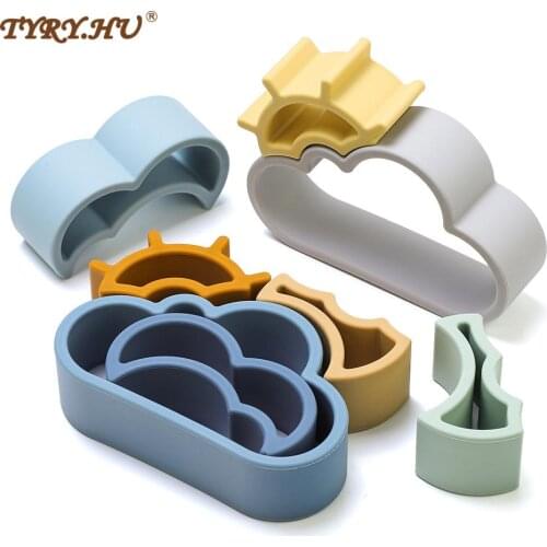 TYRY.HU 4pc Baby Soft Toys Sensory Silicone Educational Building Blocks 3D Stacking Clouds Toys Baby Rubber Teether For Infant