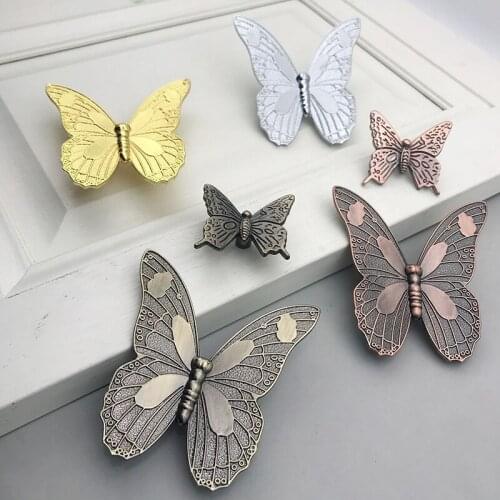 Vintage Butterfly Handle Pull Knob Zinc Alloy Door Handles Knobs Cabinet Cupboard Drawer Dresser Pulls Furniture Hardware