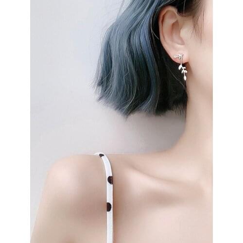 Drop Earrings Leaf For Women Zircon Pendant Korean Vintage Fashion Simple New Trendy Student Girlfriends Party Jewelry BOYULIGE