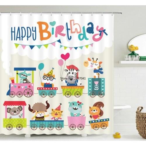 Birthday Party Shower Curtain Waterproof Bathroom Screen Children Joy Girl Shower Curtain Washable Polyester Cloth Home 180X180