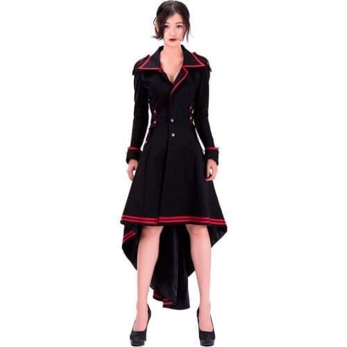 Cosplaydiy Punk Rave Womens Steampunk Military Coat Jacket Long Black Red Gothic Uniform Women Medieval Military Coat L0516