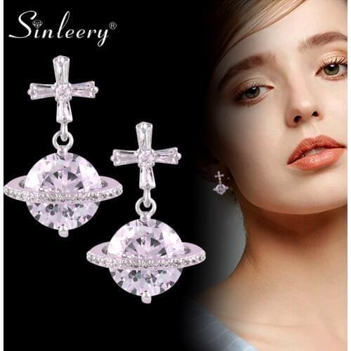 SINLEERY Cubic Zirconia Cross Earrings Women Gold Silver Color Round Circle Earring Fashion Jewelry ES823 SSA
