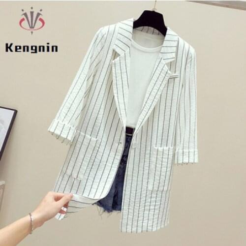 2021 Summer New Loose England Women Blazers Black Striped Coats Casual Ladies Jackets Plus Size 4XL Female Outerwear KE1129