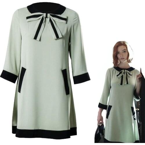 The Queens Gambit Beth Harmon Costume Dress Long Sleeve One Piece Dress For Women Slim Vestido Halloween Christmas Party Outfit