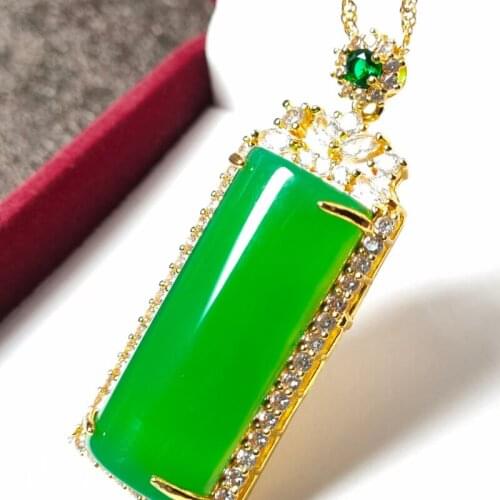 Luxury Gold Color 925 Sterling Silver Necklaces For Women Safe and sound card Green Red Jade Pendants Necklaces Fine Jewelry