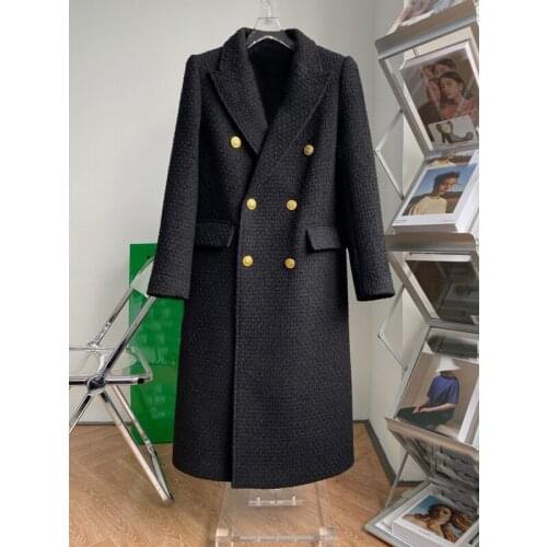 Elegant Temperament Double 11.12 Breasted Long Jacket Coat Women Casual Fashion Keep Warm Tweed Wool Overcoat Outerwear
