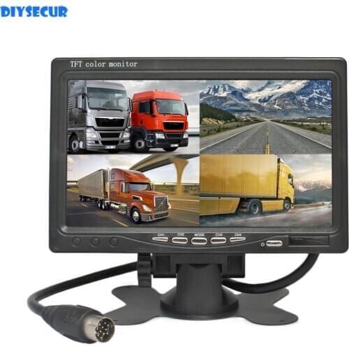 DIYSECUR DC 12V-24V 7" 4 Split Quad LCD Screen Display Color Rear View Monitor Car Monitor for Monitor System