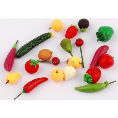 1/12 20pcs Mini Fruits and Vegitable Dollhouse Decoration Play Food Set for Dollhouse Kitchen Decoration