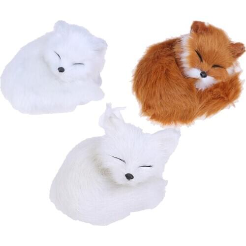 1Pcs Small Simulation Stuffed Plush Fox Toy Mini Squatting Fox Model Home Decoration Wedding Birthday Gift Toys