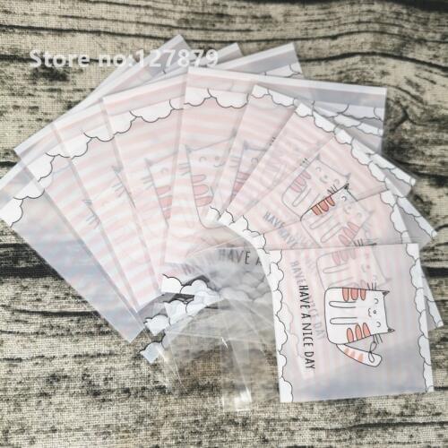 100pcs Cute Cartoon Animals Cat Plastic Bag Wedding Cookie Candy Gift Packaging Bags DIY Self Adhesive Pouch Party Favors