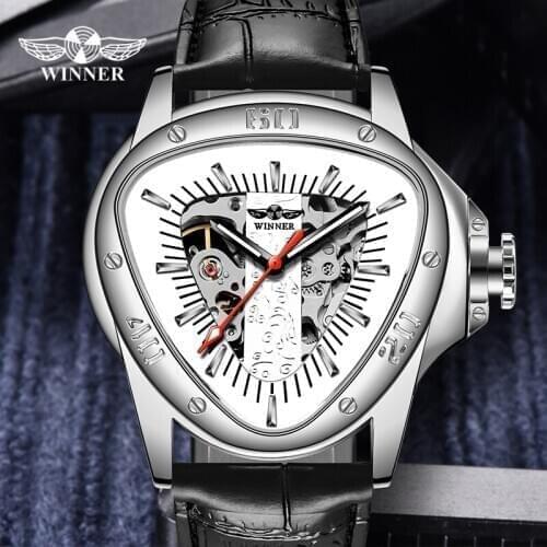 WINNER 2020 New Watch Automatic Mechanical Clock Triangular dial design Male Wristwatch Leather mens Clock Relogio Masculino