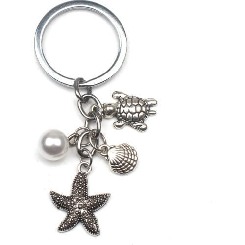 Design New Dolphin Shell Starfish Alloy Pendant Keychain Vintage Pearl Pendant Keychain Man Woman Keychain Party Souvenir Gift
