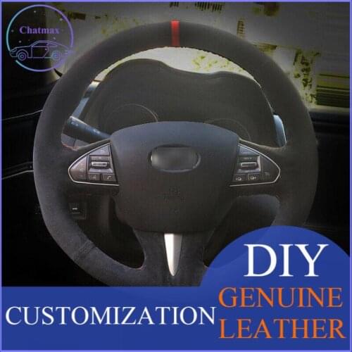 For Infiniti Q50 QX50 60 car steering wheel cover black leather Black stitch anti-slip design all season