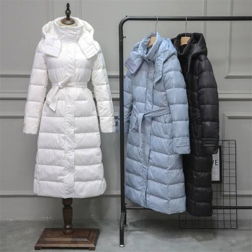 Gowyimmes 20 Autumn Winter Women Long Hooded Down Jackets Large Size Slim Lady Long Sleeve White Down Coats Winter Clothes PD846