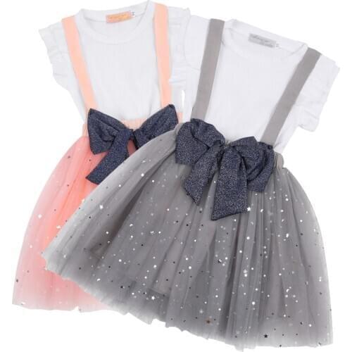 Summer Kids Baby Girls Clothes Sets Short Sleeve Solid T Shirts Bling Lace Tutu Overalls Skirts 2-8Y