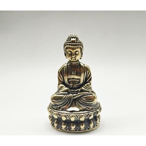 Antique Solid Brass Sakyamuni Buddha Figurines Retro Copper Animal Tea Pet Desktop Ornament Decor Crafts Keychain Pendants