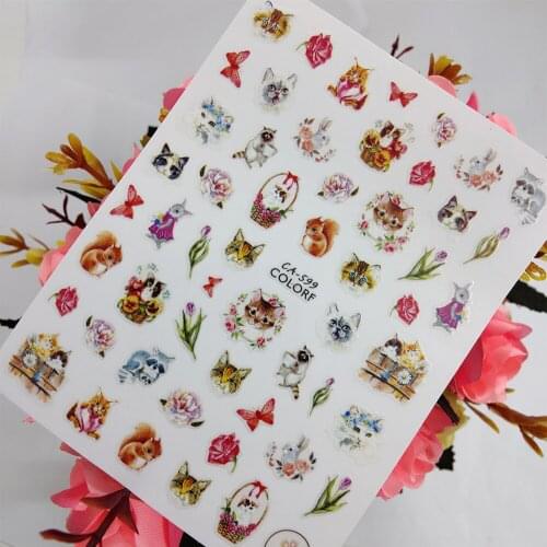 3D Nail sticker Art Lovely Cat Bear Squirrel Nail Decoraciones Foil Peel Off Sliders Self Adhesive Design Manicure Accessories
