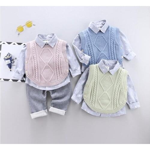 New Boy Clothes Shirt Sweater Baby Clothes Fashion Trousers Kids Vest Trousers Three-Piece Suit Baby Leisure Kids Clothing SET