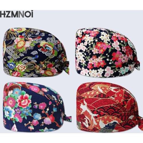 New Floral Printing Surgical Caps Woman Nurse Cap Surgeon Surgery Cap Dentist Cap Kitchen Laboratory Beauty Salon Scrub Cap